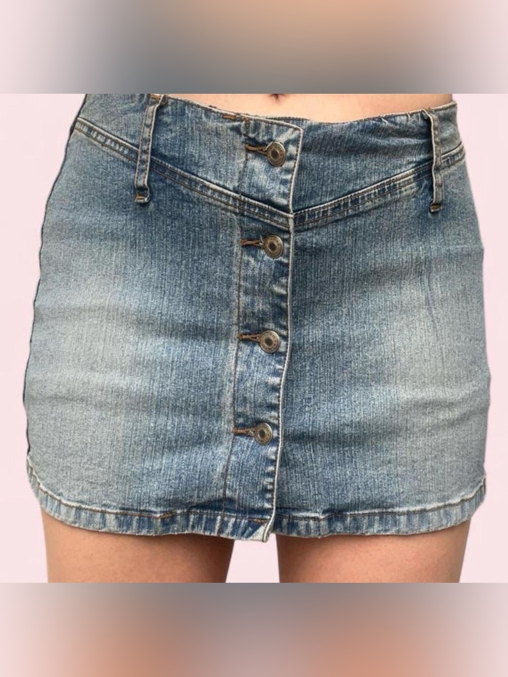 Classic Light Blue Denim Button-Front Mini Skirt
